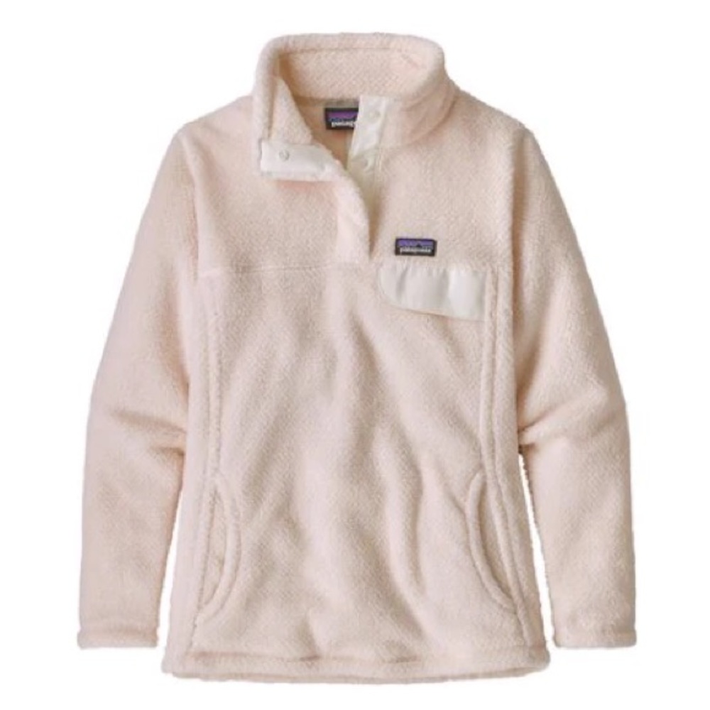 Patagonia re-tool fleece with t snap, girls size XL/14, light pink